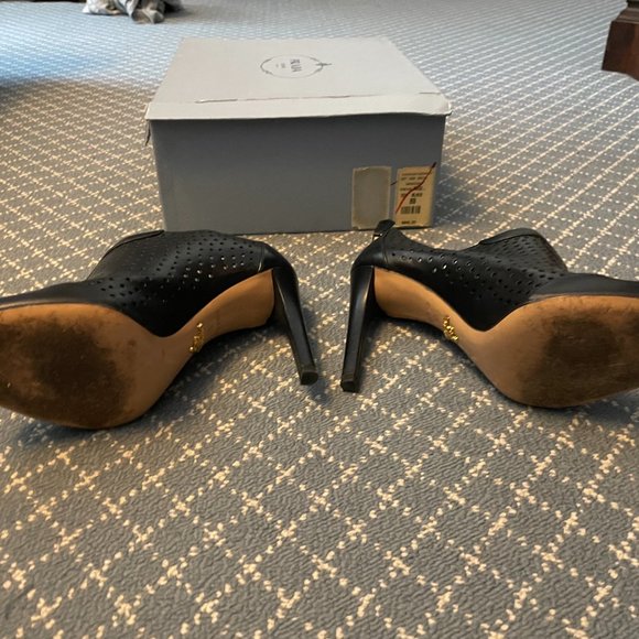 Prada Black Perforated Leather Open Toe Ankle Strap Heeled booties Size 8B - Picture 5 of 5